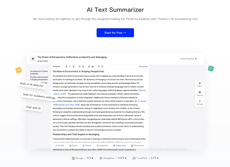 Textero AI Review: AI Text Summarizer